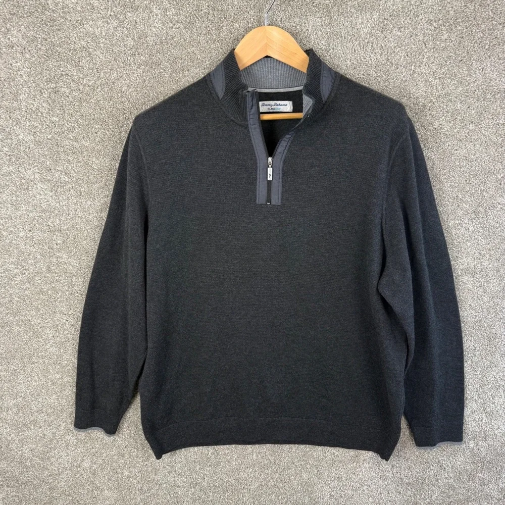 Tommy Bahama IslandZone Mens XL Gray 1/4 Zip Pullover Cotton Coolmax Sweater